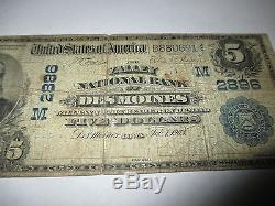 $5 1902 Des Moines Iowa IA National Currency Bank Note Bill! Ch. #2886 RARE