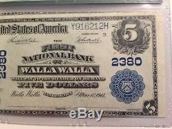 $5 1902 FNB Walla Walla Washington national currency bank note, Ch# 2380 PMG 63