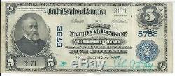 $5 1902 First National Bank Clarington Ohio GUTTER Error Currency Note CH# 5762