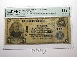 $5 1902 Lawrence Kansas KS National Currency Bank Note Bill Ch #3881 F15 PMG