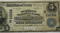 $5 1902 Newport News Virginia VA National Currency Bank Note Bill! Ch. #11028