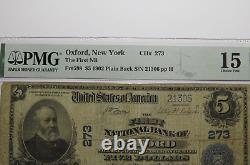 $5 1902 Oxford New York NY National Currency Bank Note Bill Charter #273 PMG F15
