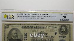 $5 1902 Ventura California National Currency Bank Note Bill Ch. #7210 VF20 PCGS