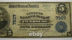 $5 1902 Vicksburg Mississippi MS National Currency Bank Note Bill Ch. #7507 FINE