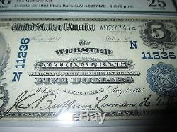 $5 1902 Webster Massachusetts MA National Currency Bank Note Bill! #11236 VF