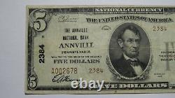 $5 1929 Annville Pennsylvania PA National Currency Bank Note Bill Ch. #2384 VF+