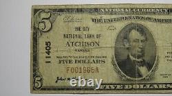 $5 1929 Atchison Kansas KS National Currency Bank Note Bill Ch. #11405 RARE