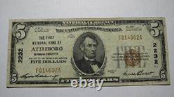 $5 1929 Attleboro Massachusetts MA National Currency Bank Note Bill Ch #2232 VF