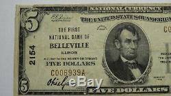 $5 1929 Belleville Illinois IL National Currency Bank Note Bill! Ch. #2154 FINE