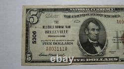 $5 1929 Belleville Pennsylvania PA National Currency Bank Note Bill! #5306 VF++