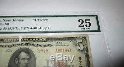 $5 1929 Berlin New Jersey NJ National Currency Bank Note Bill Ch. #9779 VF PMG