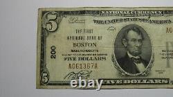 $5 1929 Boston Massachusetts MA National Currency Bank Note Bill! Ch. #200 RARE