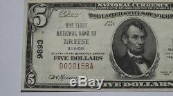 $5 1929 Breese Illinois IL National Currency Bank Note Bill! Ch. #9893 XF++
