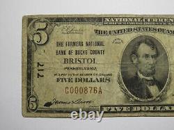 $5 1929 Bristol Pennsylvania PA National Currency Bank Note Bill Ch. #717 FINE