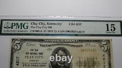 $5 1929 Clay City Kentucky KY National Currency Bank Note Bill Ch #4217 F15 PMG