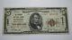 $5 1929 Dedham Massachusetts Ma National Currency Bank Note Bill Ch. #12567 Vf