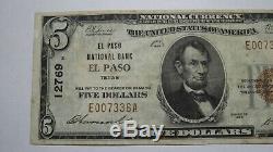 $5 1929 El Paso Texas TX National Currency Bank Note Bill! Ch. #12769 VF+