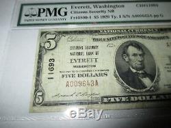 $5 1929 Everett Washington WA National Currency Bank Note Bill! #11693 VF! PMG