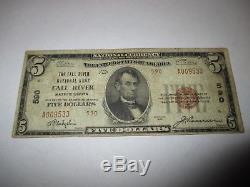 $5 1929 Fall River Massachusetts MA National Currency Bank Note Bill #590 Fine