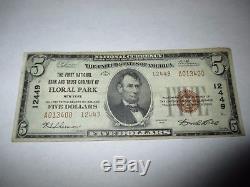 $5 1929 Floral Park New York NY National Currency Bank Note Bill! Ch. #12449 VF