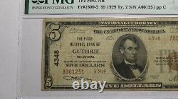 $5 1929 Guthrie Oklahoma OK National Currency Bank Note Bill Ch. #4348 VF20 PMG