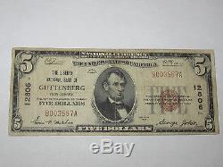 $5 1929 Guttenberg New Jersey NJ National Currency Bank Note Bill Ch. 12806 RARE