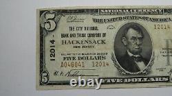$5 1929 Hackensack New Jersey NJ National Currency Bank Note Bill Ch. #12014 VF