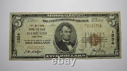 $5 1929 Hamilton New York NY National Currency Bank Note Bill! Ch #1334 FINE