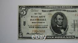$5 1929 Haverhill Massachusetts MA National Currency Bank Note Bill Ch. #481 VF+