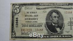 $5 1929 Hershey Pennsylvania PA National Currency Bank Note Bill Ch. #12668 VF+