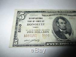 $5 1929 Honolulu Hawaii HI National Currency Bank Note Bill Ch. #5550 VF