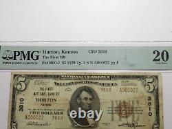 $5 1929 Horton Kansas KS National Currency Bank Note Bill Ch. #3810 VF20 PMG