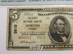 $5 1929 Horton Kansas KS National Currency Bank Note Bill Ch. #3810 VF20 PMG