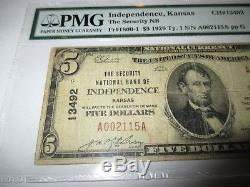 $5 1929 Independence Kansas KS National Currency Bank Note Bill #13492 VF20