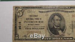 $5 1929 Intercourse Pennsylvania PA National Currency Bank Note Bill Ch. #9216