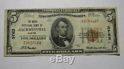 $5 1929 Jacksonville Illinois IL National Currency Bank Note Bill Ch. #5763 VF