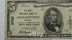 $5 1929 Jacksonville Illinois IL National Currency Bank Note Bill Ch. #5763 VF