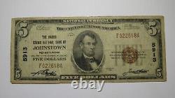 $5 1929 Johnstown Pennsylvania National Currency Bank Note Bill #5913 Forbidden