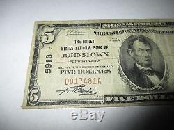 $5 1929 Johnstown Pennsylvania PA National Currency Bank Note Bill #5913 Fine