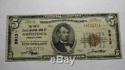 $5 1929 Johnstown Pennsylvania PA National Currency Bank Note Bill #5913 VF