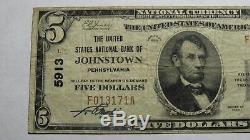 $5 1929 Johnstown Pennsylvania PA National Currency Bank Note Bill #5913 VF