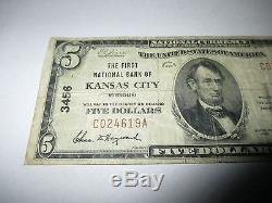 $5 1929 Kansas City Missouri MO National Currency Bank Note Bill! Ch #3456 Fine