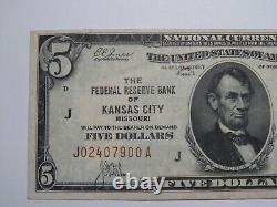 $5 1929 Kansas City Missouri MO National Currency Federal Reserve Bank Note XF+