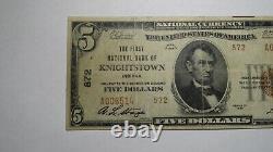 $5 1929 Knightstown Indiana IN National Currency Bank Note Bill! Ch. #872 FINE+