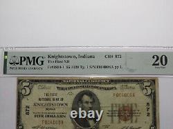 $5 1929 Knightstown Indiana IN National Currency Bank Note Bill Ch #872 VF20 PMG