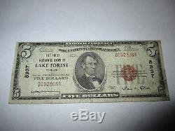 $5 1929 Lake Forest Illinois IL National Currency Bank Note Bill Ch. #8937 RARE