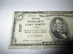 $5 1929 Lake Forest Illinois IL National Currency Bank Note Bill Ch. #8937 RARE