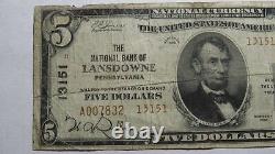$5 1929 Lansdowne Pennsylvania PA National Currency Bank Note Bill Ch. #13151