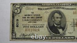 $5 1929 Larchmont New York NY National Currency Bank Note Bill! Ch. #6019 FINE