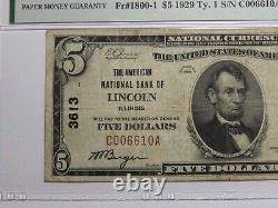 $5 1929 Lincoln Illinois IL National Currency Bank Note Bill Ch. #3613 VF25 PMG